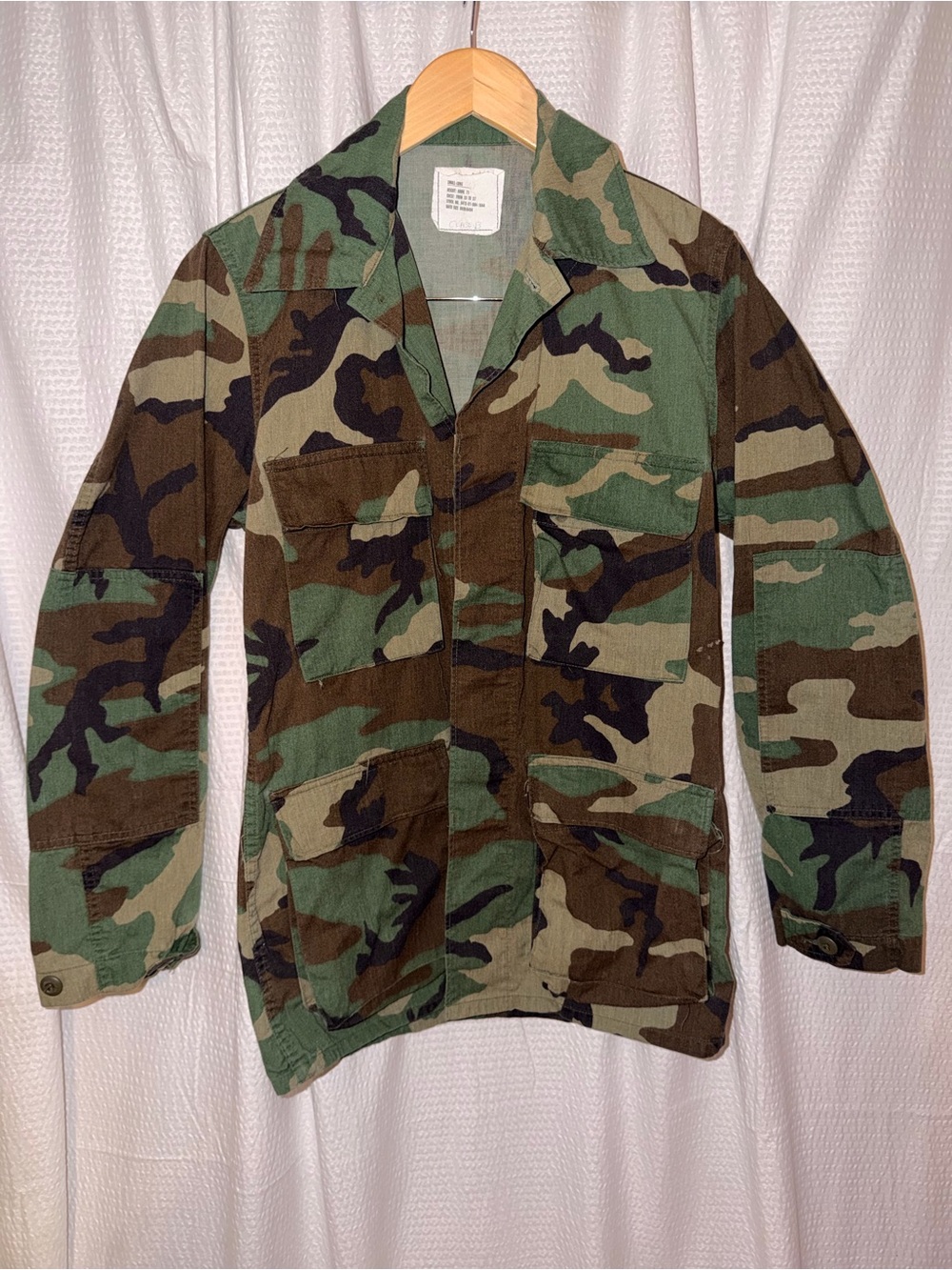 VTG Military Camo BDU Field Jacket Shacket Small Long Woodland Camouflage Cargo
